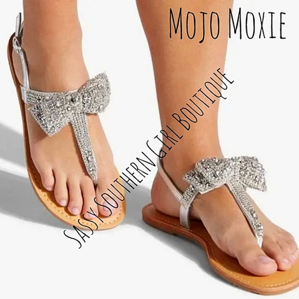 🆕⭐ Crystal Bling and metal bow sandals